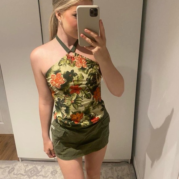 Y2K floral green halter top - Picture 3 of 4